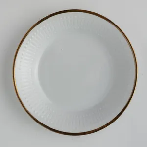 White Salad Plate Textured Rim and Gold Trim