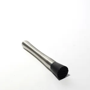 Silver and Black Muddler Bar Tool with black plastic stopper