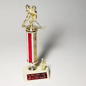 Red and Gold Plastic 1st Place Hockey Trophy