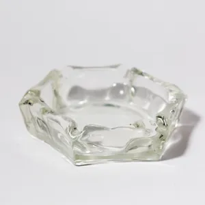 Vintage Mid-Century Hexagonal Clear Glass Ashtray