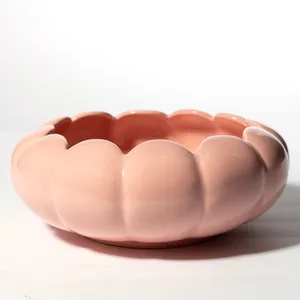 Pink Rum Rill Pottery Low Pumpkin Shaped Bowl, Planter, Vintage - 9.5