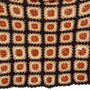 Brown orange tan granny square vintage afgan  - 3' x 4.5'