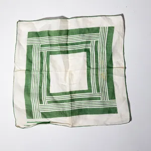 Vintage White Silk Handkerchief with Green Art Deco Stripes