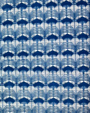 Cobalt Blue Art Deco Lace Fan Fabric Textile, Tablecloth, Shower Curtain, table cloth