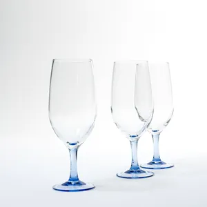 Vintage Clear bowl, water / ice tea goblet glass, light blue short stem - 8.25
