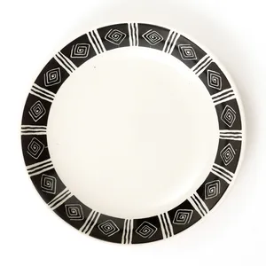 Sakura Majesticware, Inca pattern swirls and lines, black and cream, soup bowl - 7.75