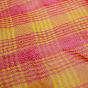 Vintage Pink Yellow Madras Plaid Sheer Plastic Organza