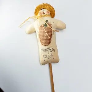 Puffy Hand Made handmade Scarecrow on a stick Fall Decor. Thanksgiving Decorations