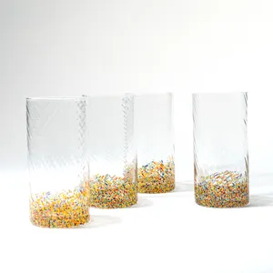 Hand Blown Art Glass Confetti Tumblers, paint splatter - 6.25