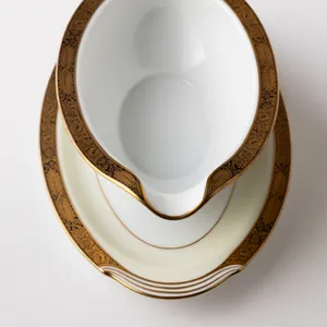 Goldkin China Gravy Boat and Attached Saucer Gold Rim and Details - 5.25