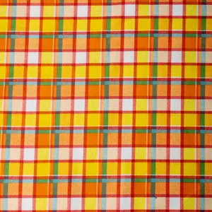 Large Lot Vintage Rayon Plaid Fabric Orange, Red, Yellow Green Grid 