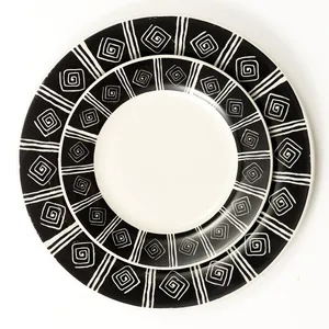 Sakura Majesticware, Inca pattern swirls and lines, black and cream, salad plate - 7.5
