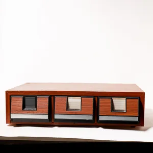 Midcentury Faux Teak Desktop 3 Drawer Card Cassette Index File Cabinet
