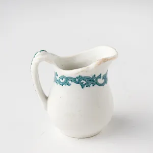 Heavy Pottery Creamer White and Green Detail - 3