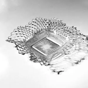 Clear Shallow Glass Candy Dish Wavy textured edges,