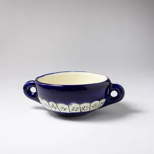 Vintage Talavera Blue Handpainted Mexican Pottery double handled - 7.5