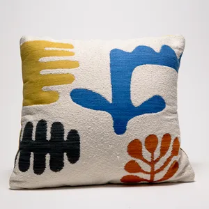 World Market Ivory Abstract Botanicals Blue, Gary, Orange, Yellow Indoor Outdoor Throw Pillow