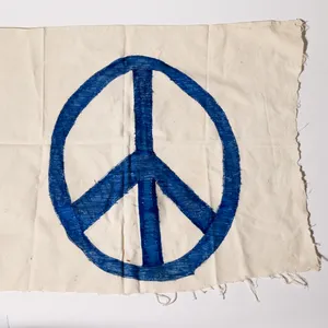 Vintage Hand-Painted Blue Peace Sign Canvas Banner