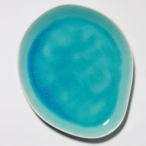 Turquoise Crackle Glaze Artisan Ceramic Teardrop Dinner Plate