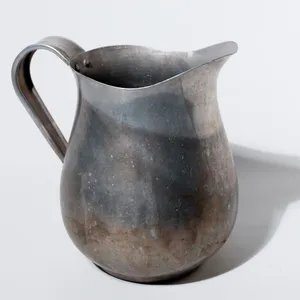 Vintage Tarnished Pewter Bulbous Farmhouse Pitcher