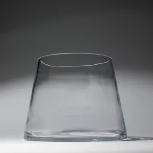 Modern Minimalist Clear Glass Cone Shaped Low Short Flower Vase, Smalls, Home Decor
