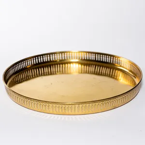 Metalic Gold Brass Serving Platter with cut outs along the edge MCM Mid Century - 13