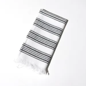 Black and White Striped cloth placemat with rough edge - 19.5