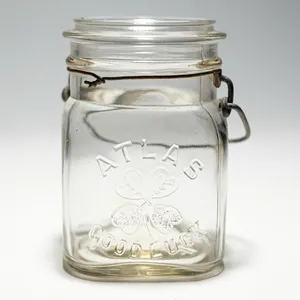 Vintage Small Glass Rustic Handle Good Luck Jar
