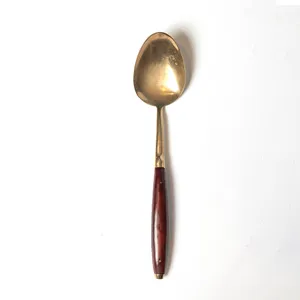 Mid Century MCM Thai Bronze and Teak Silverware Serving Spoon