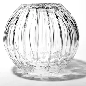 Avitra Palace Lead Crystal Globe Flower Vase Cut Lines Fans Dots Very Heavy