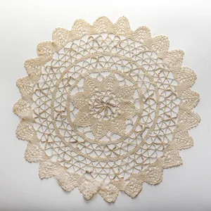 Vintage Handmade Lace Cream Ecru colored Round Doily Scalloped Edge