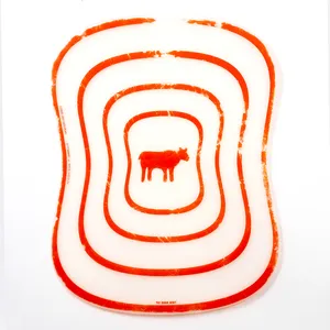 Vintage Plastic Cuttingboards with Animal prints, Chicken (orange),  Beef (red) and Fish (Blue) - 