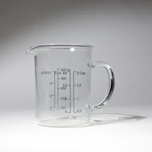 Vintage Borosilicate Clear Glass Laboratory Measuring Cup Beaker with Handle