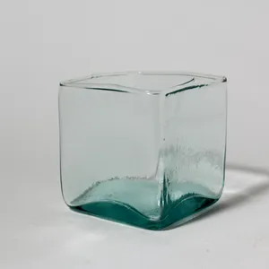 Aqua Green Square Glass Cube Vase Flower Vase