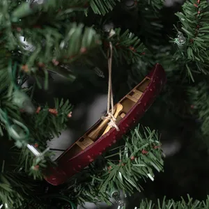 Rustic Realistic Plastic Canoe Ornament / Figurine With 2 Paddles Vintage 5.5