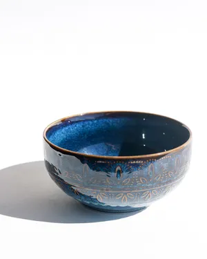 Willow Indigo Blue Gold Embossed Dinnerware Cereal Bowl