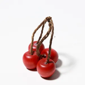 Hand-Painted Red Wooden Cherry Cluster Rustic Decor