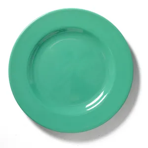 Green Ceramic Plate Glossy with Wide Rim Salad Plate
