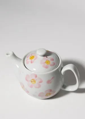 Small Ceramic Tea Pot with Painted Pink Flowers