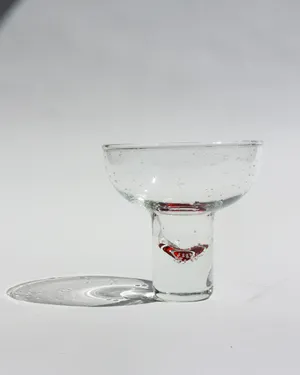 Vintage Margarita Bubble Glass Thick Stem Hand Blown Red Base