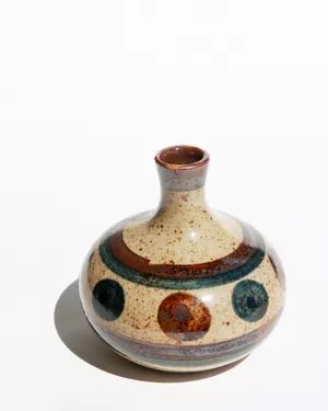 Vintage Small Vase Stoneware With Stripes and Dots