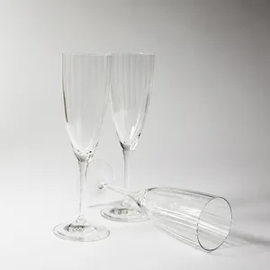 Ribbed Champagne Glasses Clear Glass