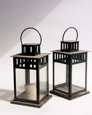 Large Black Metal Outdoor Candle Lantern Dirty and Spooky, great for Halloween