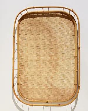 Wood Rattan Wicker Bamboo Rail Serving Tray Breakfast Bed Coffee Table TV