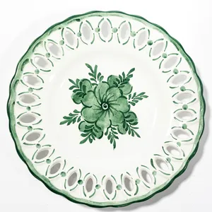  Reticulated Slotted Plate from Portugal Blue, Pink, Green and White - 7.75