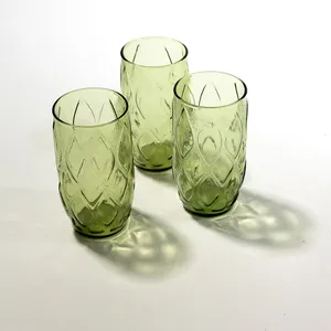 Clear Green Ice Tea Tumbler Madrid Pattern Diamond Textured Bubbles - 5