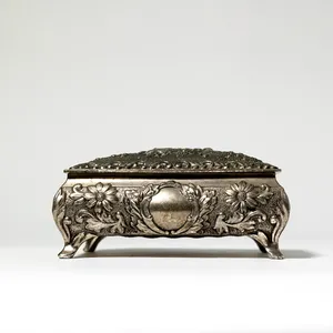 Silver Footed Jewely Box with red felt interior, trinket box, vintage dresser box, jewelry casket