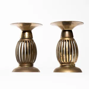Vintage Large imposing Brass pillar candle holders - 7