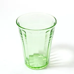 Vintage Hazel Atlas Moderntone Uranium Glass Juice Glass - glows - 4