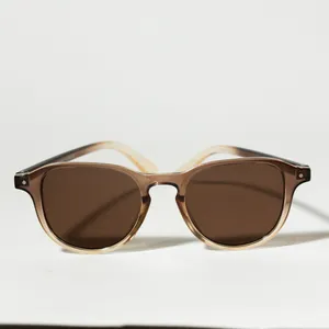 Retro Brown Gradient Round Acetate Sunglasses